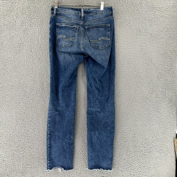 Silver Jeans Suki 28X31 Mid Straight Medium Wash Faded Denim Distressed - Picture 3 of 12